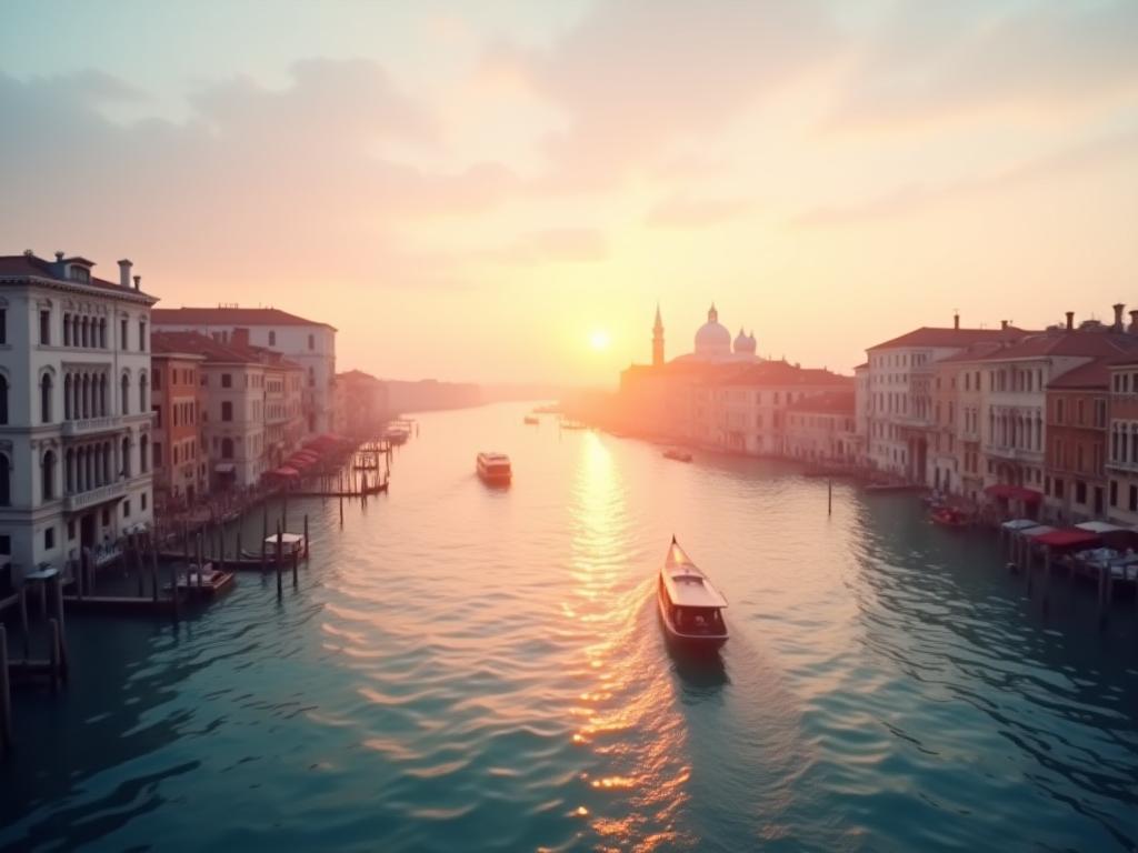 Panorama de Venecia al atardecer visto desde el Canal Grande